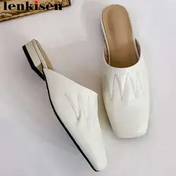 Lenkisen натуральная кожа без шнуровки сабо с квадратным носком женские туфли-лодочки Простые Модные оригинальный дизайн элегантная