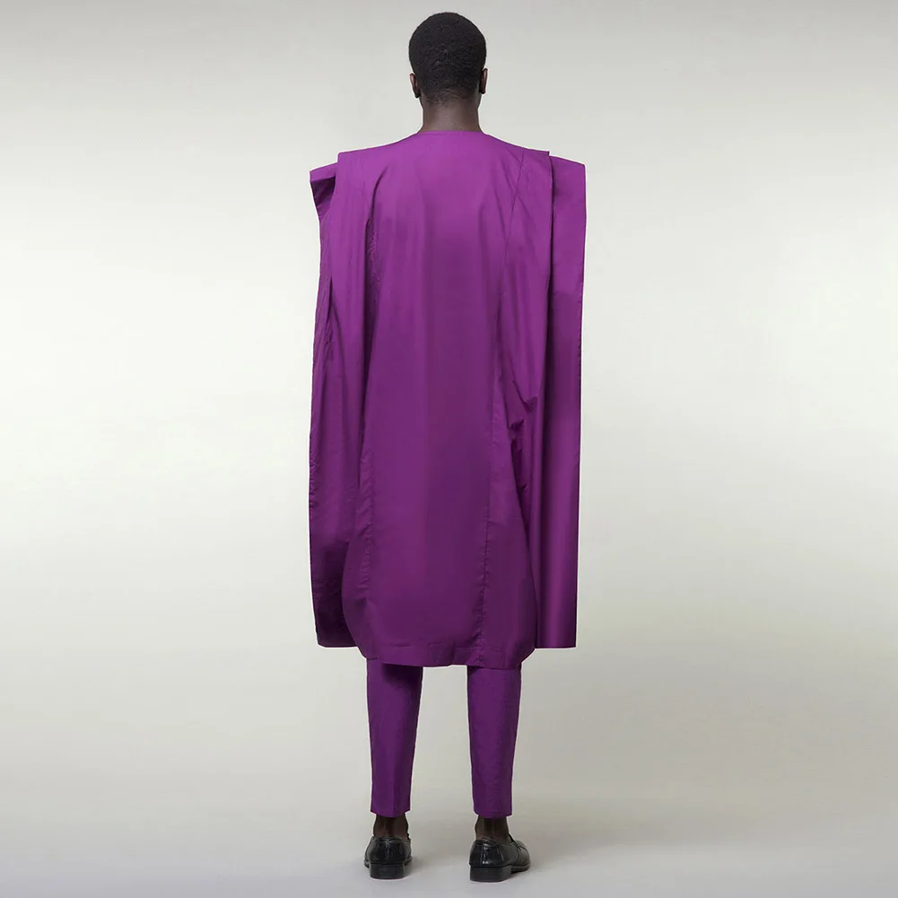 Opslea африканские мужские модные топы с длинными рукавами брюки Дашики 3 шт наборы бизнес костюмы Фиолетовый Agbada 2019 халат формальный наряд