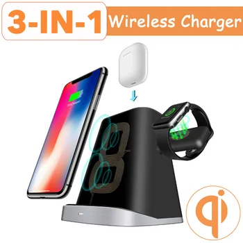 

3 IN 1 Qi Wireless Charger Pad for Airpod for Apple Watch 2/3/4 Fast Charging Dock Station For iphone XR XS 11 for Samsung S10E