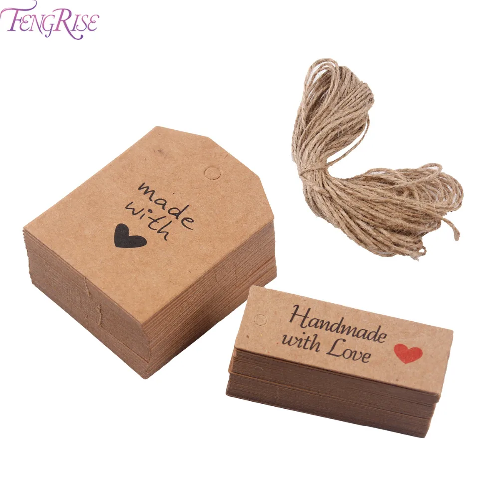 FENGRISE 50 100 шт. бирки из крафт бумаги сделанные с любовью украшения для свадебной