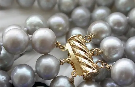 

song voge gem nanJ2218 3ROW ROUND GRAY FRESHWATER PEARL NECKLACE