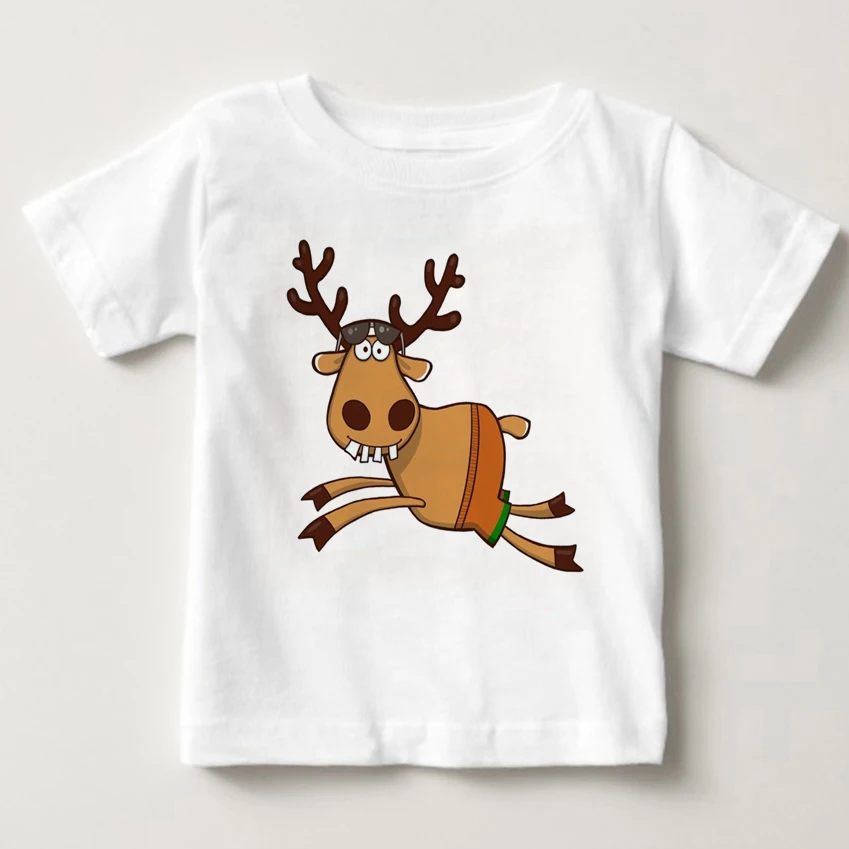 

Lovely Christmas elk children T-shirt boys and girls cartoon small elk summer short sleeved cotton breathable clothing MJ