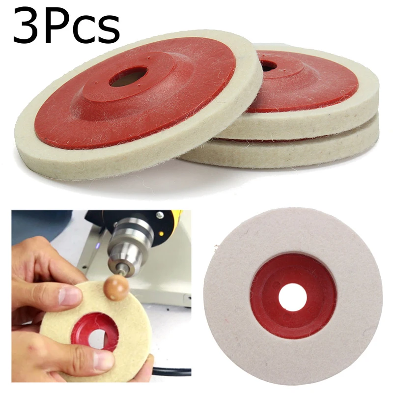 DWZ 3PCS 4'' 100mm Wool Buffing Angle Wheel Grinder Felt Polishing Disc Pad Set