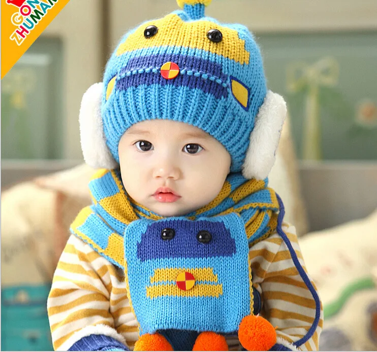 1pcs Retail Warm Baby Hat and Scarf Crochet Knitted Cap Winter Boys Girls Ear Hat Baby Accessories 1pcs Retail Warm Baby Hat and Scarf Crochet Knitted Cap Winter Boys Girls Ear Hat Baby Accessories