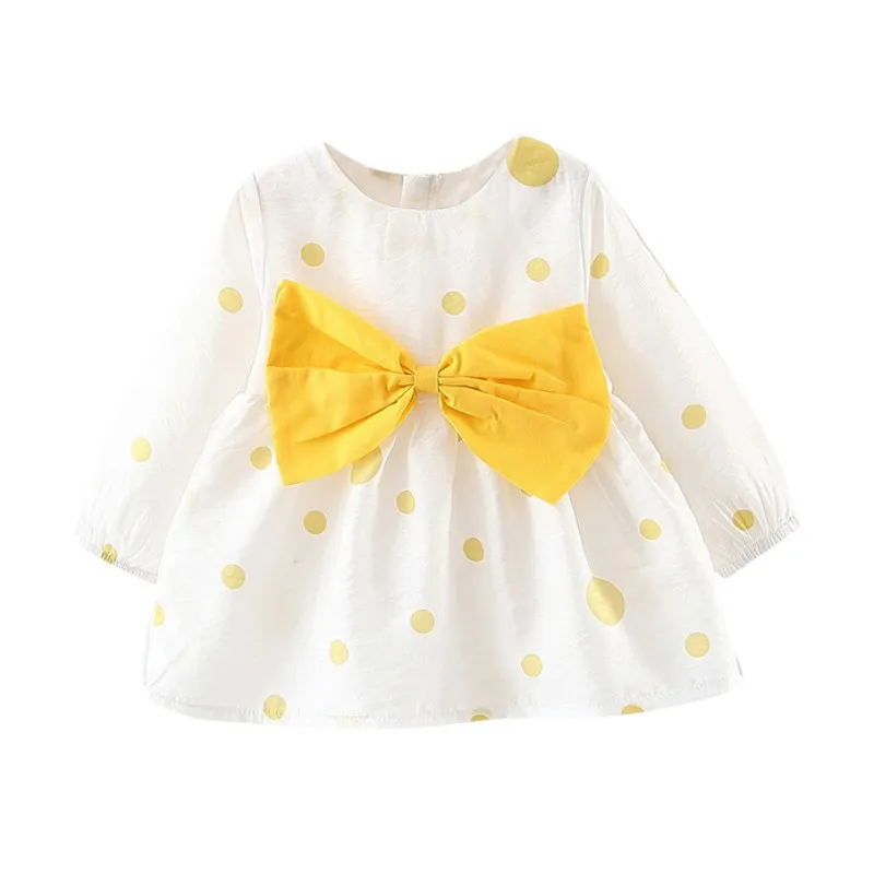 Children Girl Spring Dress Cute Bow A-Line Dresses Bottoming Long Sleeve Cotton Clothing for Baby Casual | Детская одежда и обувь