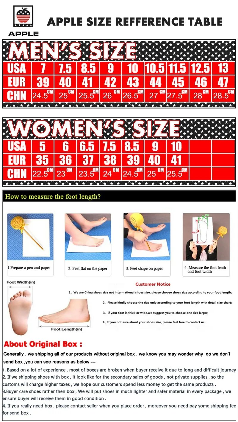 Red Apple Shoes Size Chart