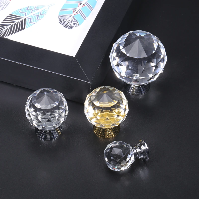 Round Diamond Crystal Glass Knobs Cupboard Pulls  (7)