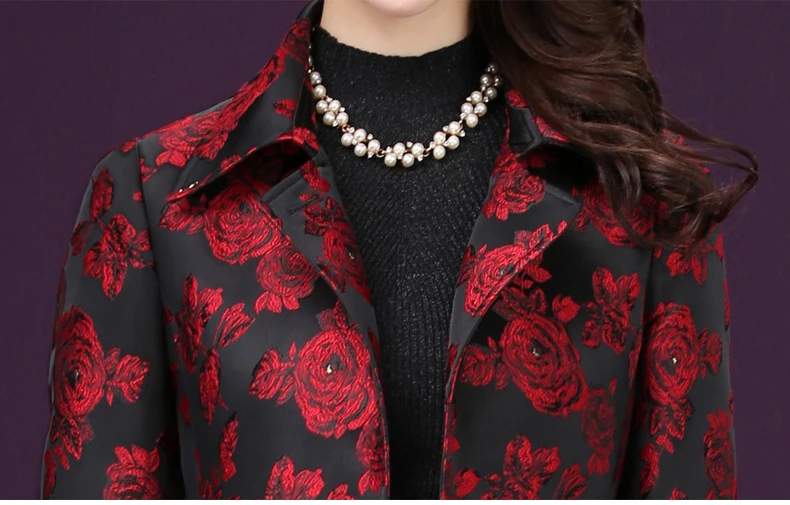Осенне-весенний Модный женский тонкий кардиган из Добби с цветочным узором, длинный тренчкот, Женское пальто s 4xl с красным цветком, тренчкот