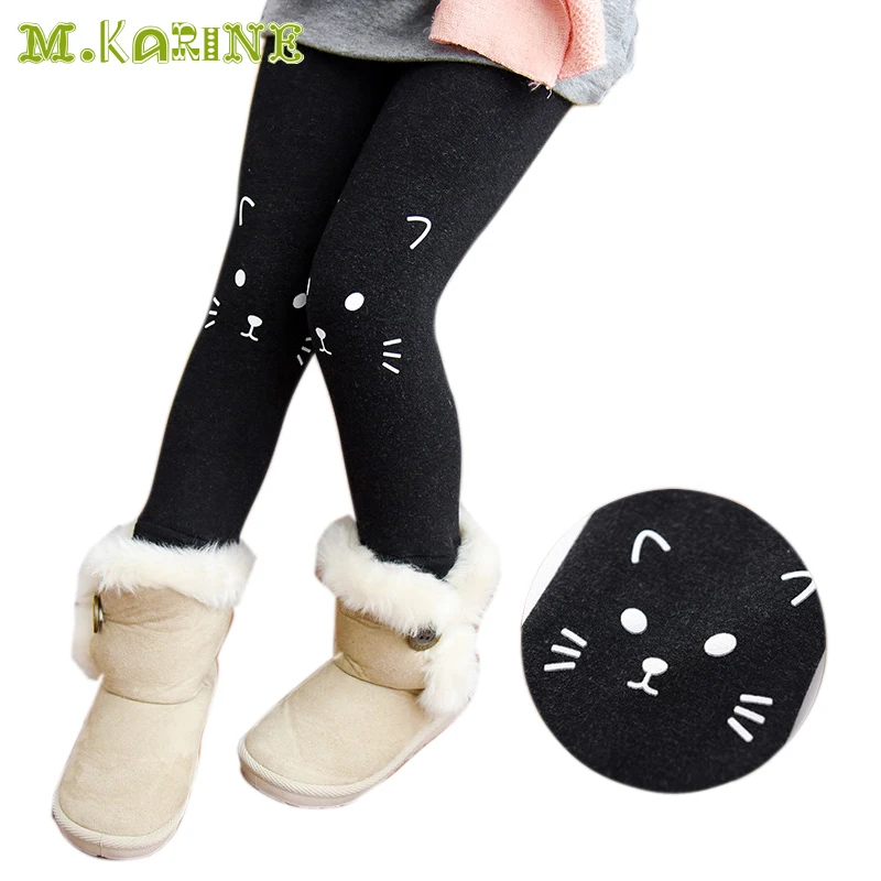 Winter Fur Girls Leggings Cute Cat Colorful Cotton Warm Baby Girl