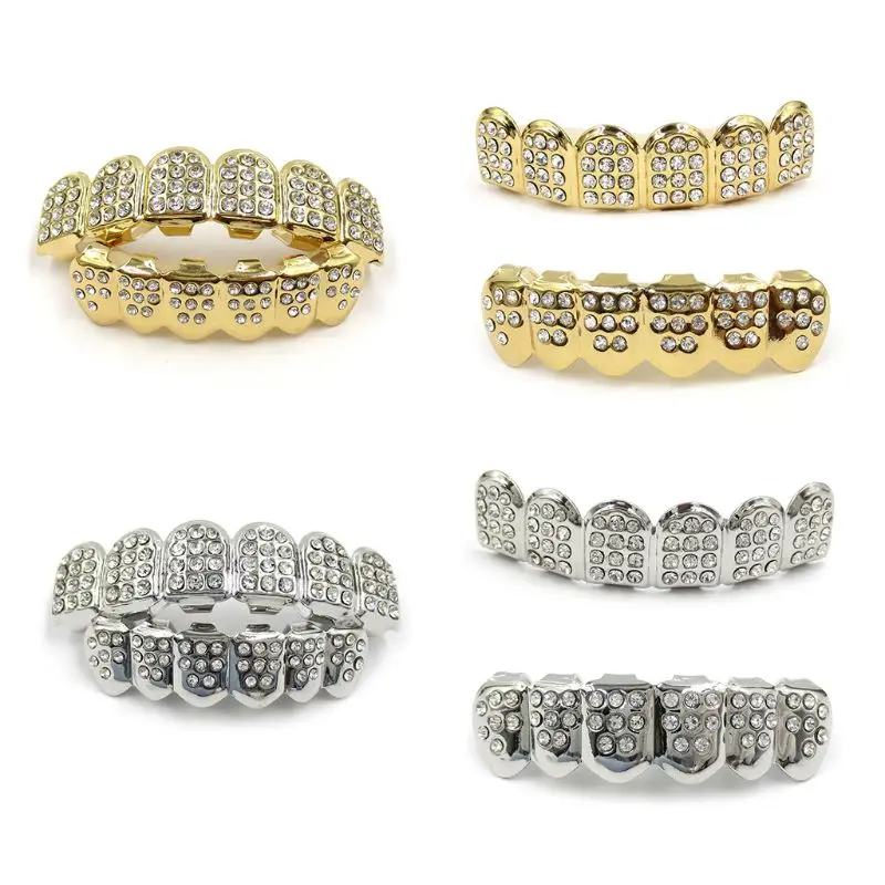 Новые модные золотые и серебряные зубы Grillz Верхняя Нижняя Bling для мужчин и женщин ювелирные изделия