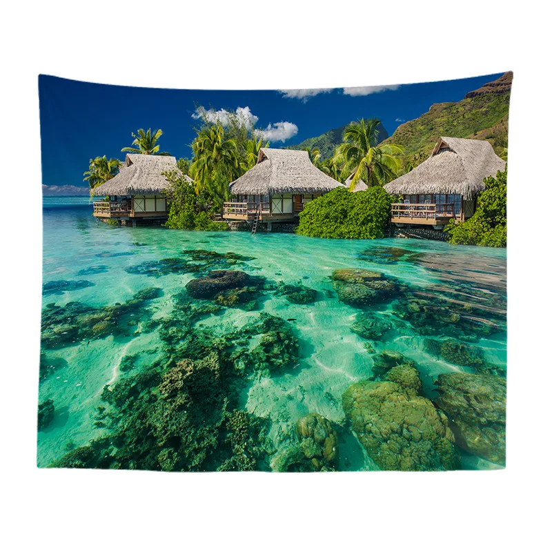 

Beautiful Island vacation scenery Wall Tapestry Home Decorations Wall Hanging Forest Starry Tapestries For Living Room Bedroom