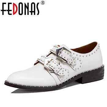 

FEDONAS Brand Women Pumps New Autumn High Heels Gladiator Rivets Genuine Leather Shoes Woman Buckles Comfort Casual Shoes