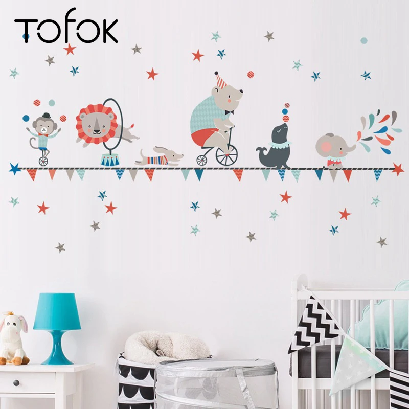 

Tofok Creative Animal Circus Elephant Lion Wall Sticker Removable Children Room Dollhouse DIY Wallpaper Nursery Dorm Decal Decor