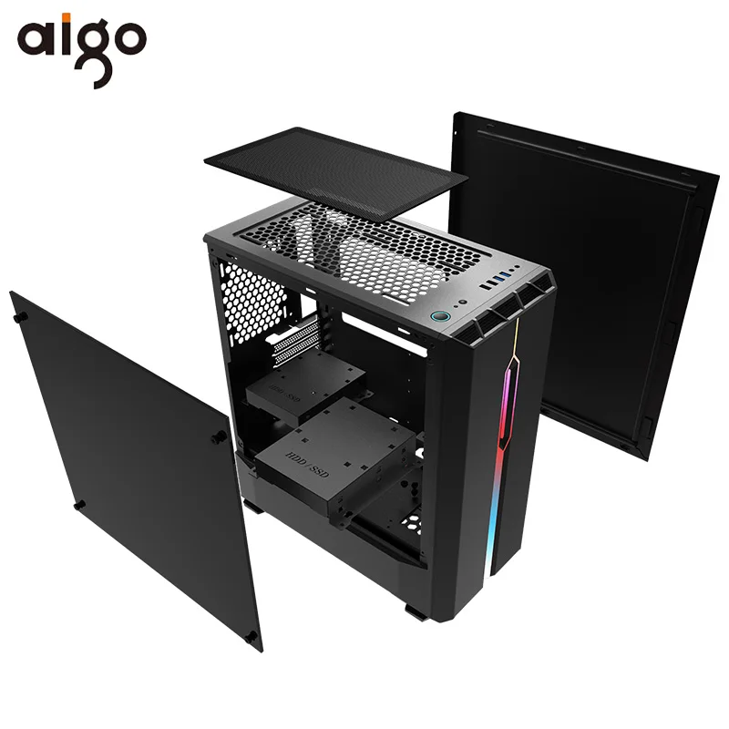 Aigo чехол для компьютерного корпуса ATX Mid-Tower из закаленного стекла для игрового рабочего стола RGB PC чехол для компьютера с 1 шт. 120 мм светодиодный Радужный вентилятор