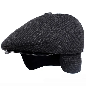 

HT1847 Classic Man Cap Autumn Winter Hat with Ear Flap Elder Man Male Dad Hat Warm Newsboy Ivy Flat Cap Wool Blend Men Beret Cap