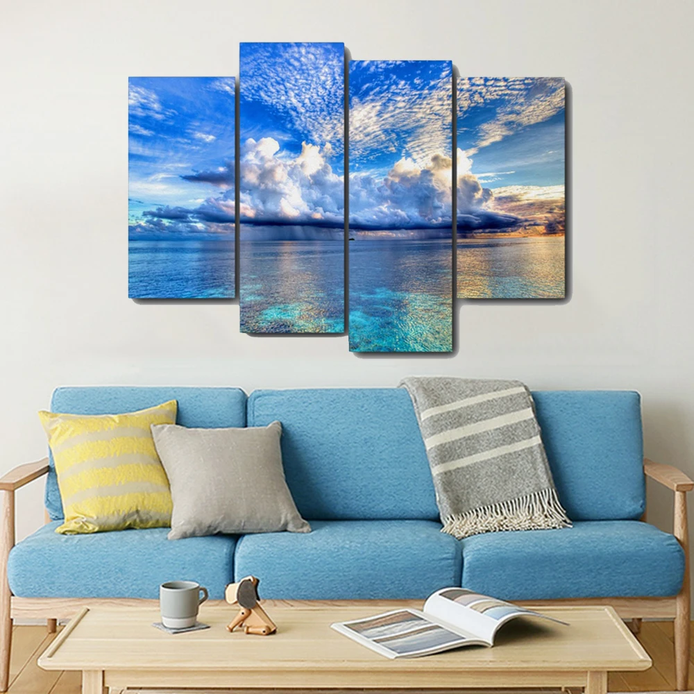 Прозрачное озеро голубое небо пейзаж холст живопись каллиграфия печать украшение дома стены искусства плакат фотографии для гостиной спальни