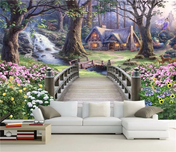 

European oil painting landscape wallpaper living room sofa 3D TV background bedroom fantasy fairyland custom size mural