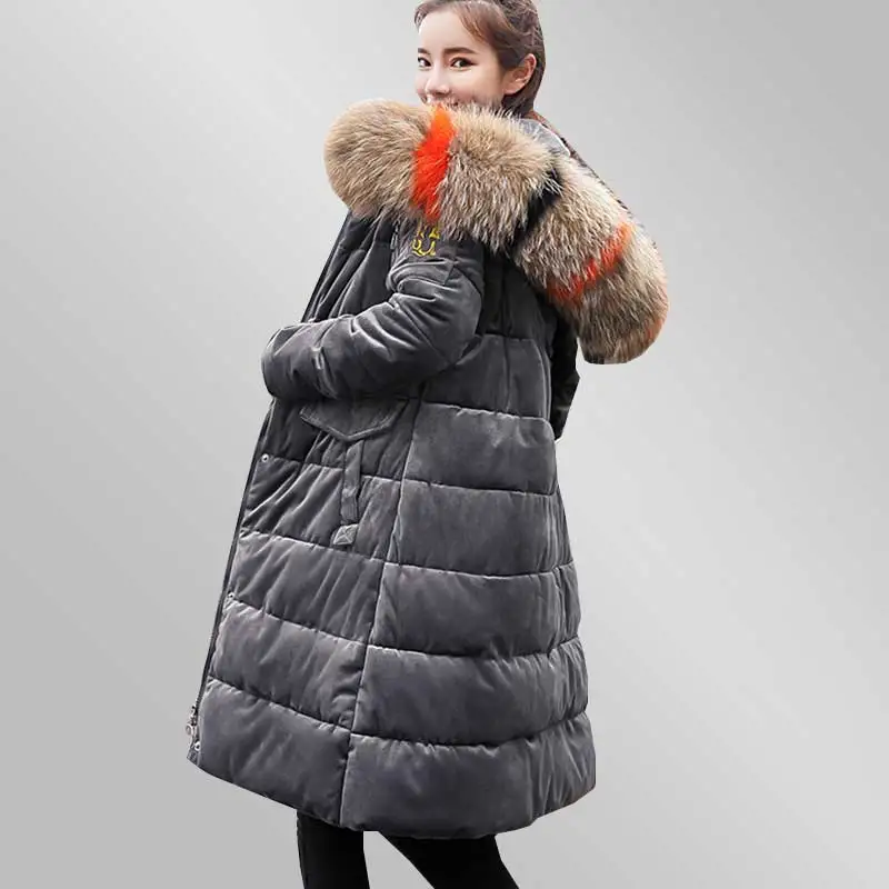 

Corduroy Plus size Down Cotton Women Jacket Winter Loose Hooded Fur Collar Long Cotton Jacket Coat Fashion Loose Parkas WZ755