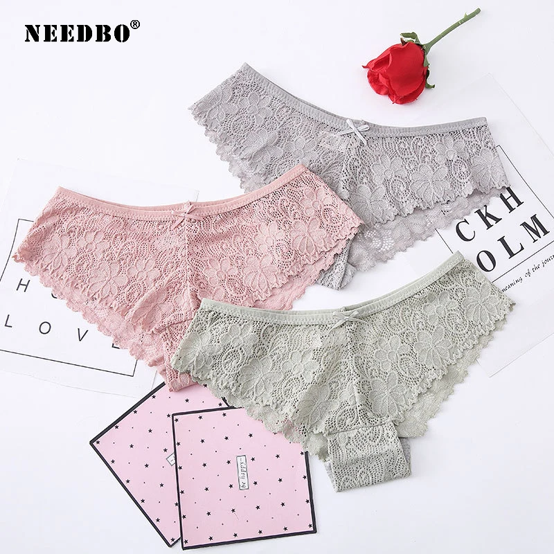 

NEEDBO Lace Sexy Panties Women Low Waist Underwear Women Seamless Panties Brief women's panties Underpant Women Culotte Femme