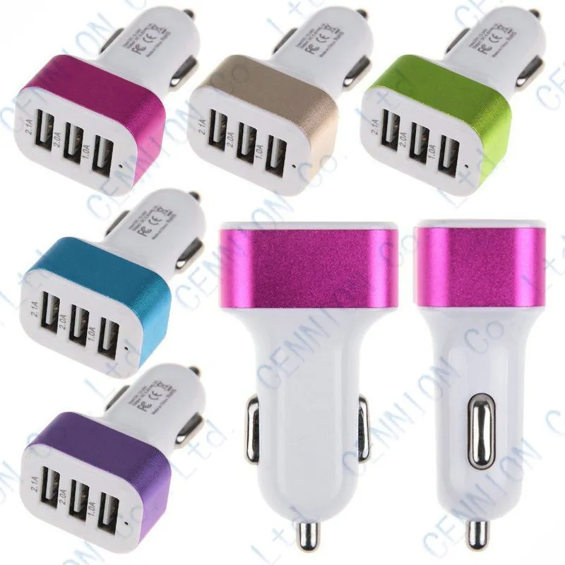 3 USB Port Car Charger light up car adapter low power for Apple iPhone iPad iPod Samsung Galaxy