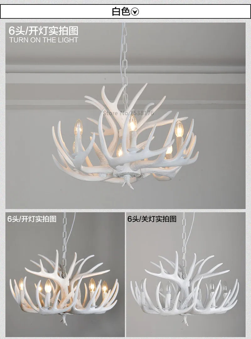 Europe E14 Candle Antler Chandelier American Retro Resin Deer Horn Pendant Lamps Home Decoration Lighting Suspension Luminaire-5