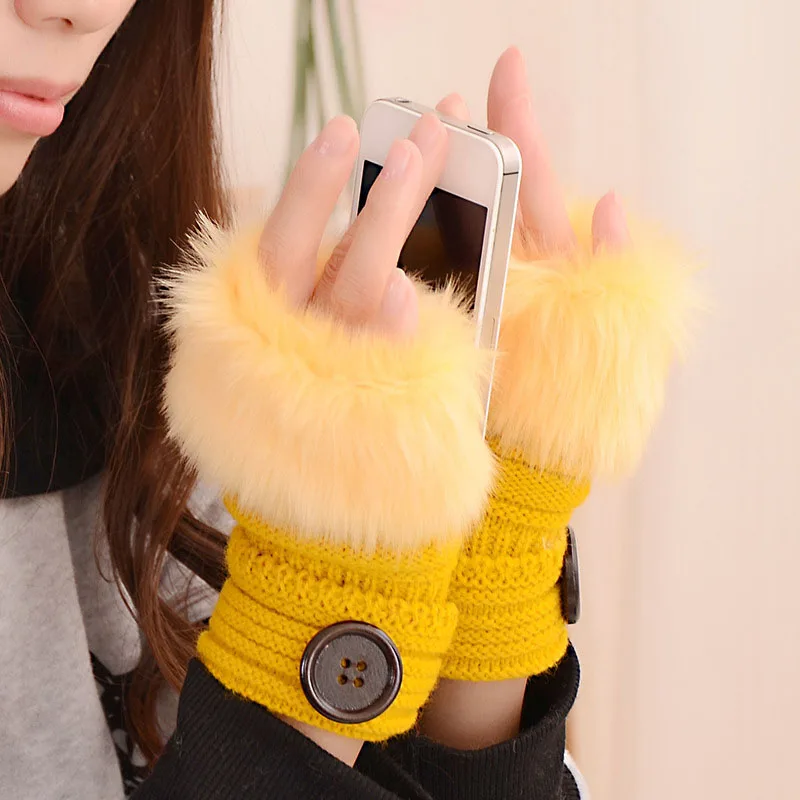 

Winter Women Glove Plush Solid Color Faux Rabbit Fur Hand Wrist Warmer Ladies Girls Fingerless Gloves Gifts AIC88