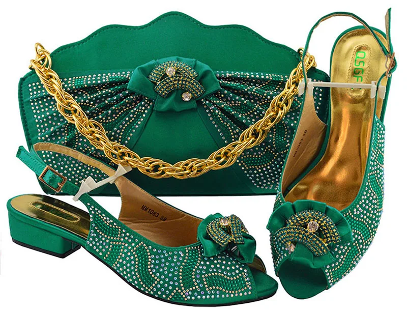 

Italian Shoes with Matching Bags for Wedding Italy African Shoes and Bags Matching Set Decorated with Rhinestone Ladies MM1083
