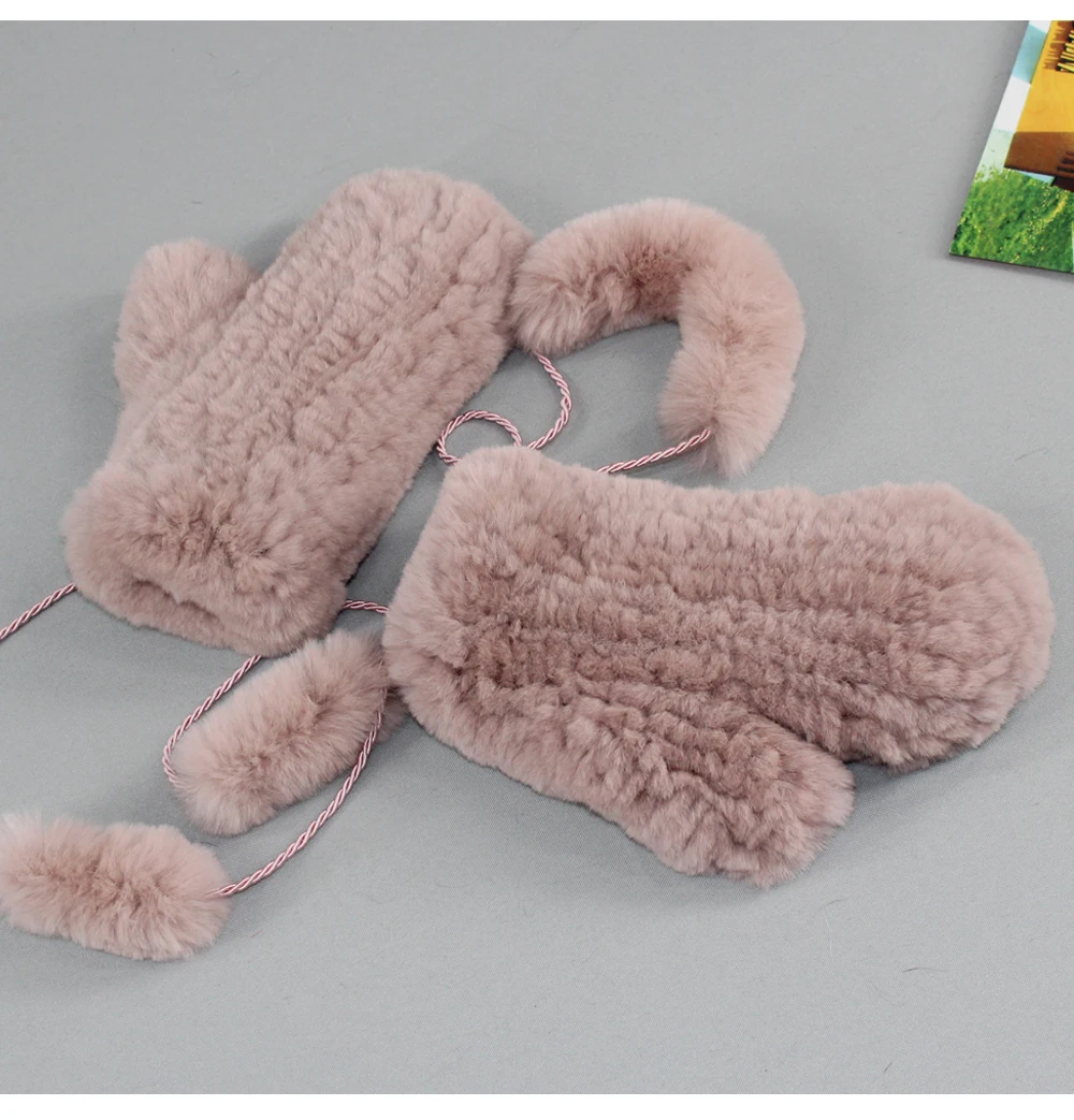 Hot Selling Good Elastic Women Winter Knitted Real Rabbit Fur Mittens100%Natural Real Rex Rabbit Fur Gloves Lady Fur Gloves