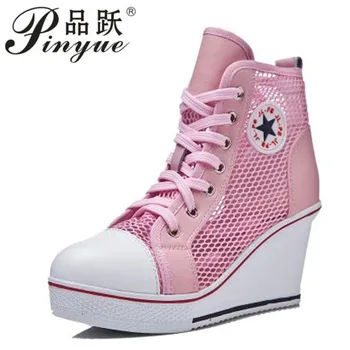 

Women Shoes Spring Summer Style Breathable Mesh Platform Casual Shoes Woman Height Increasing Trainers High Top Tenis Feminino