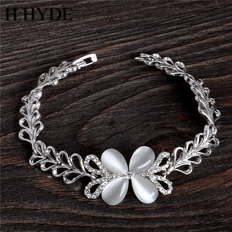 

H:HYDE Fashion Bracelet Silver Color Jewelry Flower Charming Austrian Crystal Elegant Bracelet for Women Gifts pulseira feminina