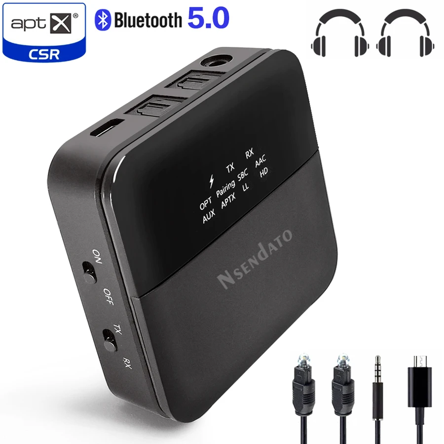 

Bluetooth 5.0 Audio Transmitter Receiver APTX Wireless Adapter Low Latency 3.5mm Optical Display Screen for TV/Home/Car