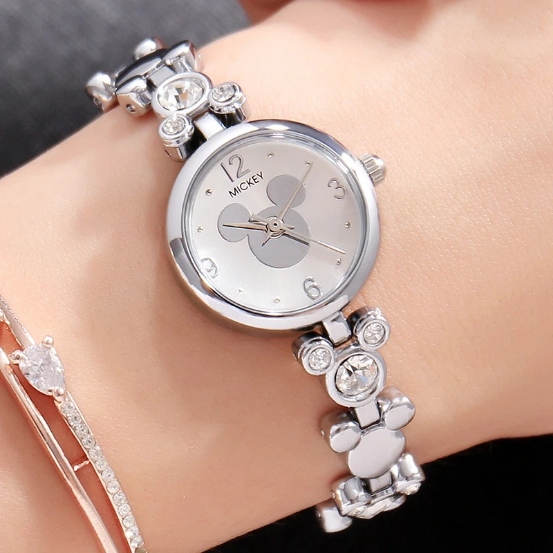 Women Bracelet Gold Silver Stainless Steel Fashion Simple Quartz Watch Genuine Disney Mickey Element Style Cute Girls Clock New