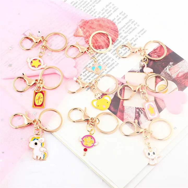 1  Creative Cartoon Keychains Heart Flamingo Unicorn Keychain Keyholder Animal Pendant Kaychain For Women Fashion Jewelry Keyring