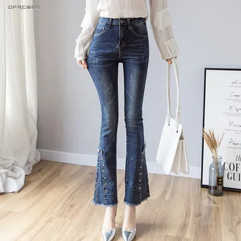 

Streetwear High Waist Denim Flare Pants Long Woman 2019 Fashion Summer Retro Blue Mom Jean Ladies Skinny Jean Trousers