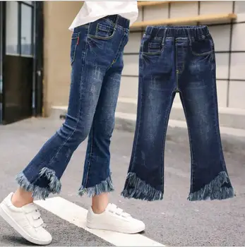 

2018 new wholesale girls denim tassel pants fashion autumn spring girls jean pants 5-10t A420