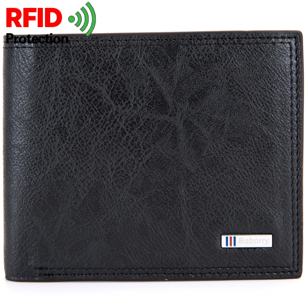 2021 защитой RFID Для мужчин мужской из искусственной кожи Короткие Двойные