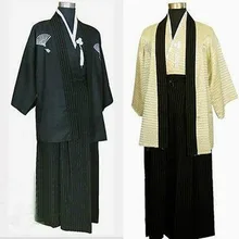 Черный/бежевый Винтаж японский Для мужчин платье-кимоно воин юката хаори платье один размер традиционное японское кимоно