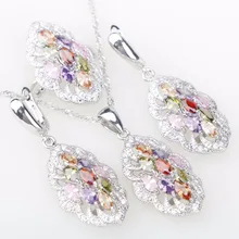 Серебряный 925 Ювелирный Набор для женщин, свадебные украшения, красочные циркониевые ожерелья, серьги, кольца, набор Nereids, коробка