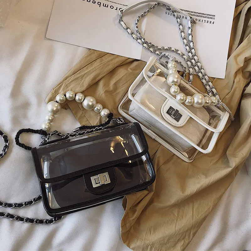 

Small Hand Bag Girls 2019 New Korean Chains Female Transparent Jelly Single Shoulder Messenger Bags PVC Fashion Women's Flap