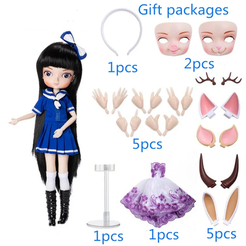 35cm 14 Moveable Joints fashion doll with beautiful dress fashion doll 1/6 BJD dolls Can Changed Makeup and Dress DIY - Цвет: Синий