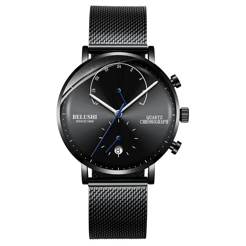 Belushi мужские водонепроницаемые часы с кожаным ремешком, тонкие кварцевые повседневные деловые мужские наручные часы от ведущего бренда Belushi, мужские часы - Цвет: A2