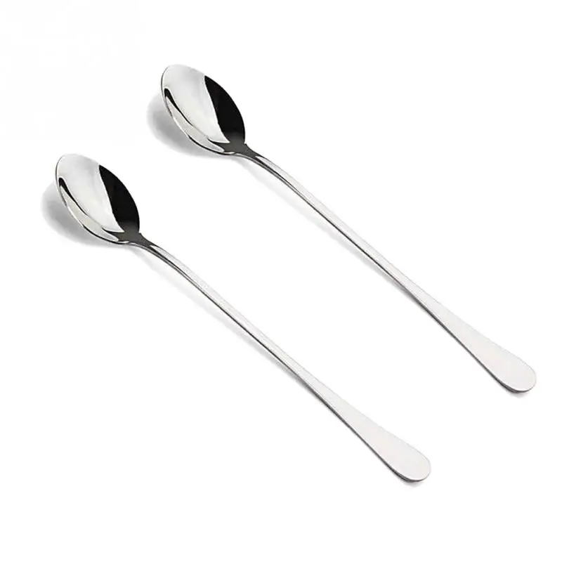 Hot 2pcs Durable Long Handle Stainless Steel Tea Coffee Spoons Ice
