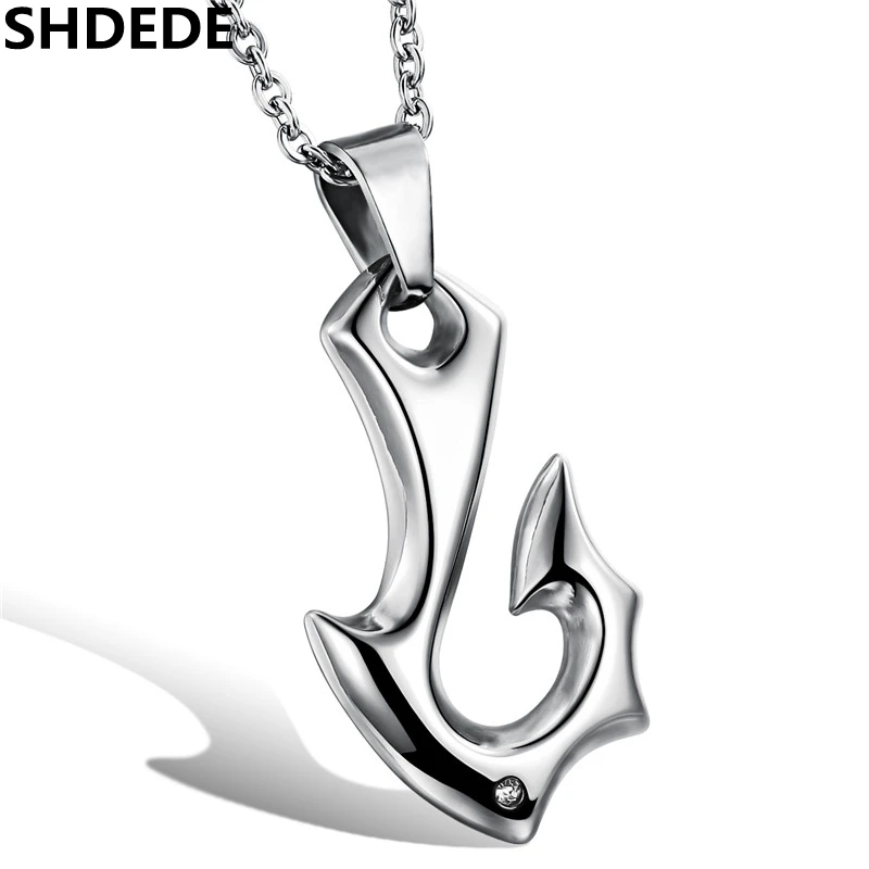 SHDEDE Fish Hook Pendants Necklaces For Men 316l Stainless Steel Punk