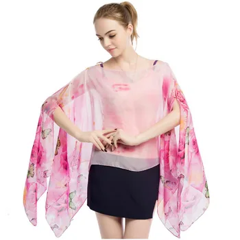 

cover-ups butterfly floral loose bikini sarong pareossummer beach swimwear shirt scarf wrap chiffon polyester scarf with buttons