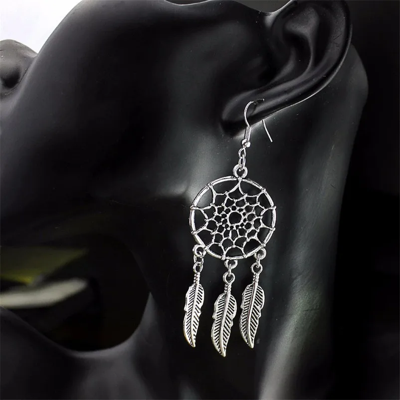 2018 Fashion Trendry Earrings for Women Bohemian Style Retro Silver Alloy Earrings Indian Dreamcatcher Monkey Brincos Y05#N (3)