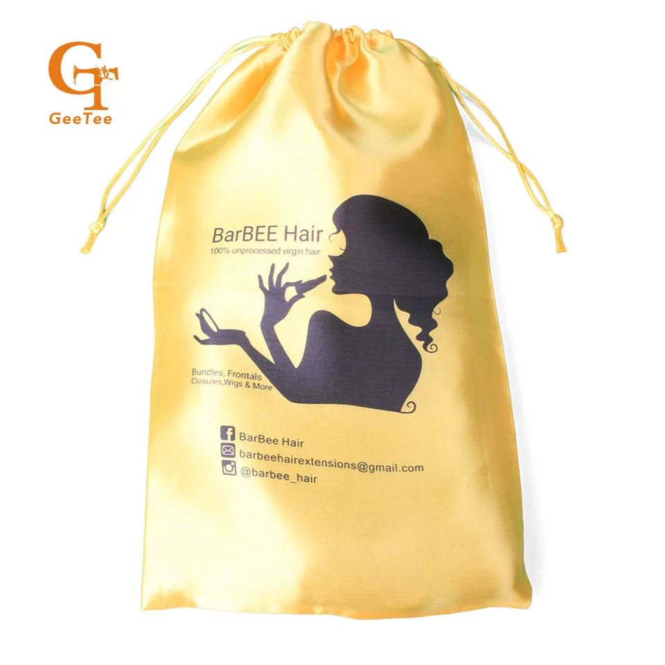 Custom Satin Drawstring Bags For Virgin Human Hair Bundles Custom Satin Drawstring Bags For Virgin Human Hair Bundles Extensions Customized Women Packaging In Gift Wring Supplies From Home