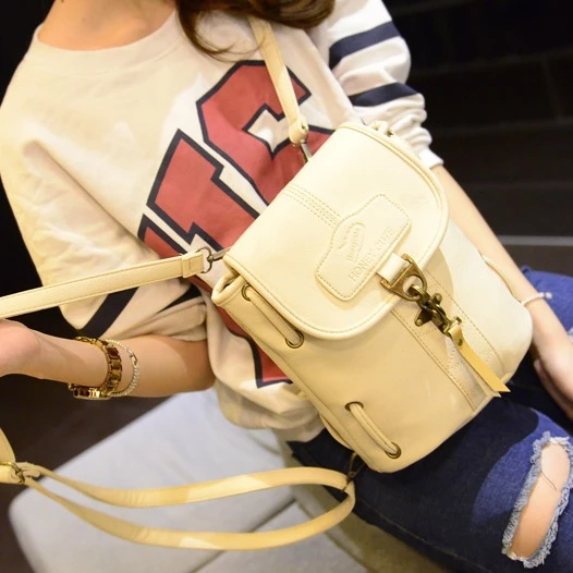 Casual solid color mori girl japanese and korean backpack vintage PU Leather fashion shoulder bag school