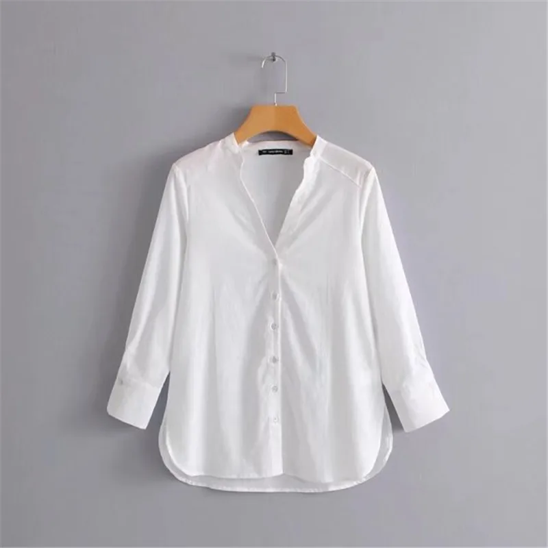 Off White блузка женская рубашка Slim V шеи Длинные рукава Lades Топы женские блузки 2017