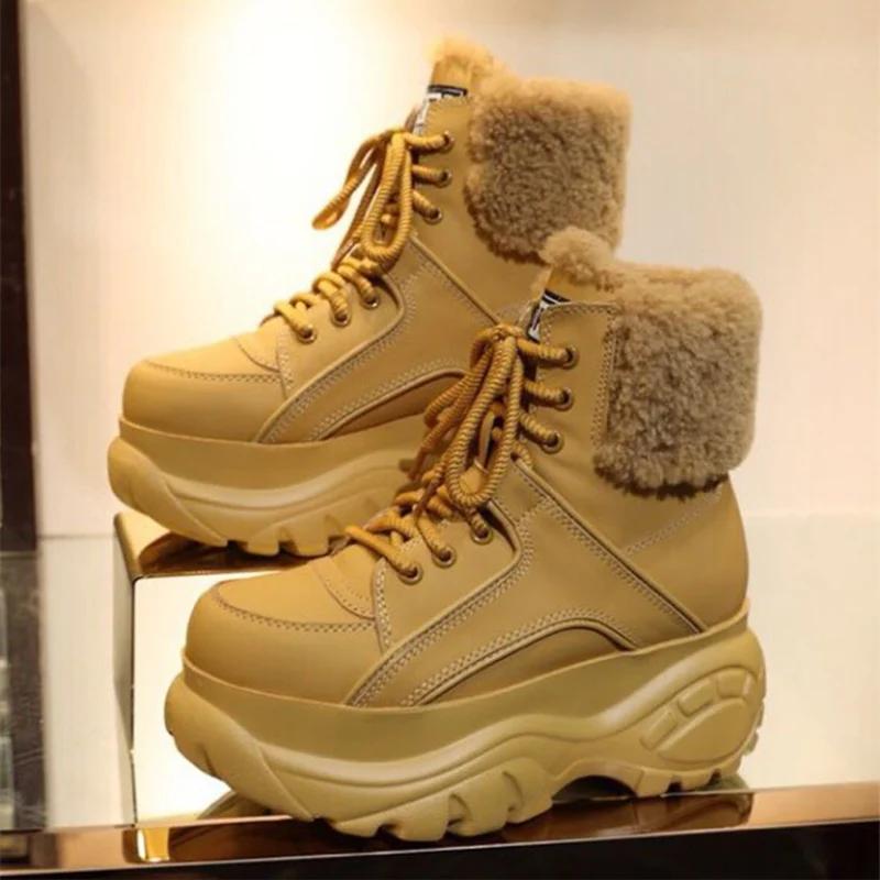 Comprar Moda de invierno blanco Casual zapatos de mujer plataforma de cuero genuino deportes altas botas de mujer nuevas cómodas botas calientes de lana