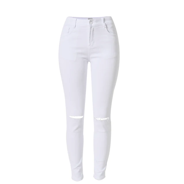 2017 Pencil Pants Womans White Denim Pants High Waist Push Up Jeans ...
